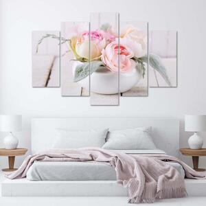 Obraz na plátne Ruže v bielej váze - 5 dielny Rozmery: 100 x 70 cm