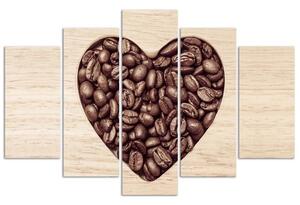 Obraz na plátne Srdce z kávových zŕn - 5 dielny Rozmery: 100 x 70 cm