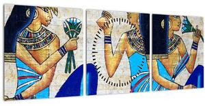 Obraz - Egyptské maľby (s hodinami) (90x30 cm)