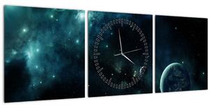 Obraz - Život vo vesmíre (s hodinami) (90x30 cm)