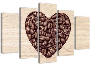 Obraz Srdce z kávových zŕn - 5 dielny Rozmery: 100 x 70 cm, Prevedenie: Obraz na plátne
