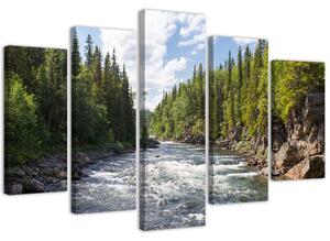 Obraz na plátne Rieka v lese - 5 dielny Rozmery: 100 x 70 cm