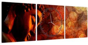 Obraz - Budha v červených tónoch (s hodinami) (90x30 cm)