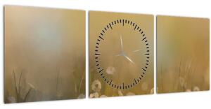Obraz - Olejomaľba sedmokrások (s hodinami) (90x30 cm)