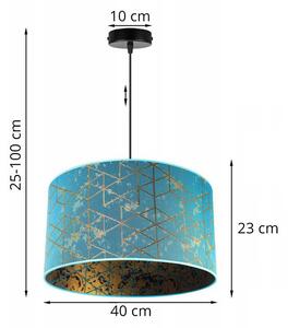 Závesné svietidlo Werona 4, 1x modré textilné tienidlo so vzorom, (fi 40cm), g