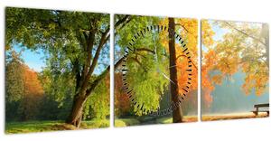 Obraz - Pokojná jesenná krajina (s hodinami) (90x30 cm)