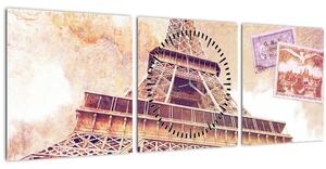Obraz - Pohľad z Paríža (s hodinami) (90x30 cm)