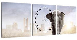 Obraz - Sloníčka vo veľkomeste (s hodinami) (90x30 cm)