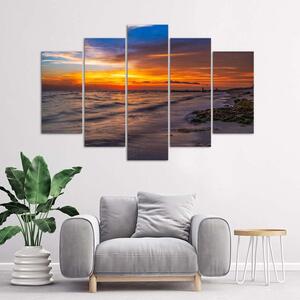 Obraz na plátne Tmavý západ slnka na pláži - 5 dielny Rozmery: 100 x 70 cm