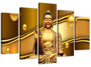 Obraz na plátne Zlatý Budha na zlatom pozadí - 5 dielny Rozmery: 100 x 70 cm