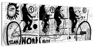 Obraz - Tímová práca, jazda na bicykli (s hodinami) (90x30 cm)