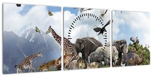 Obraz - Zvieratká na ostrove (s hodinami) (90x30 cm)