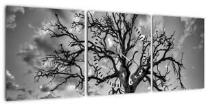 Obraz - Čiernobiely strom (s hodinami) (90x30 cm)