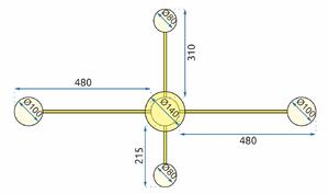 Toolight - LED stropné svietidlo 4-ramenné + diaľkové ovládanie APP520-4C, zlatá, OSW-08461