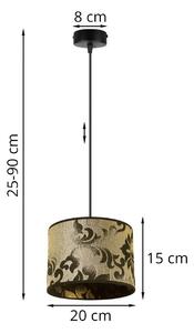 Závesné svietidlo Werona 1, 1x čierne/zlaté textilné tienidlo so vzorom, (fi 20cm)