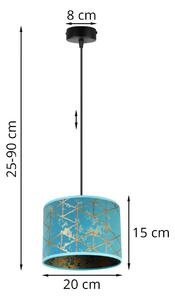Závesné svietidlo Werona 4, 1x modré textilné tienidlo so vzorom, (výber z 2 farieb konštrukcie), (fi 20cm), g