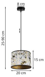 Závesné svietidlo Werona 5, 1x sivé textilné tienidlo so vzorom, (fi 20cm), g