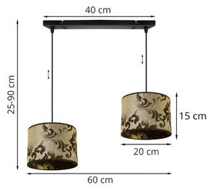 Závesné svietidlo WERONA 1, 2x čierne/zlaté textilné tienidlo so vzorom