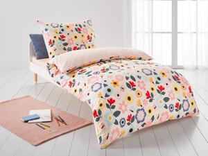 LIVARNO home Detská posteľná bielizeň z bavlneného saténu, 140 x 200 cm, 70 x 90 cm (bledoružová/biela/pruhy/kvety) (100346418)