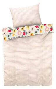 LIVARNO home Detská posteľná bielizeň z bavlneného saténu, 140 x 200 cm, 70 x 90 cm (bledoružová/biela/pruhy/kvety) (100346418)