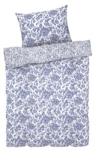 LIVARNO home Obojstranná posteľná bielizeň z bavlneného saténu, 140 x 200 cm, 70 x 90 cm (kvety/modrá) (100346845)