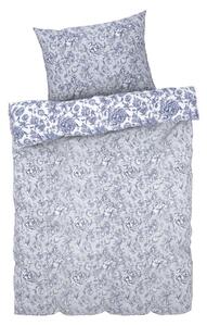 LIVARNO home Obojstranná posteľná bielizeň z bavlneného saténu, 140 x 200 cm, 70 x 90 cm (kvety/modrá) (100346845)