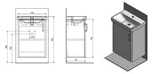 Sapho THEIA umývadlová skrinka 51x70x35cm s umývadlom THALIE, 1x dvierka, ľavá, dub strieborný (TH058)