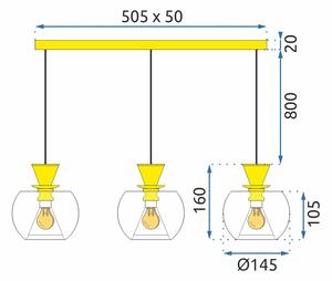 Toolight - Stropná lampa závesná sklenená guľa 3xG9 40W APP903-3CP, zlatá, OSW-06677
