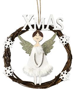 Tutumi - Okrúhla vianočná výzdoba na dvere Anjel 16cm KL-21X15, hnedá, CHR-00675