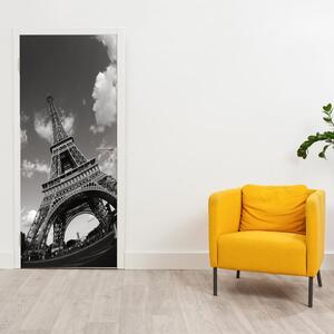 Fototapeta na dvere - Čiernobiela Eiffelova veža (95x205cm)