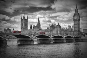 Umelecká fotografie LONDON Westminster Bridge & Red Buses, Melanie Viola, (40 x 26.7 cm)