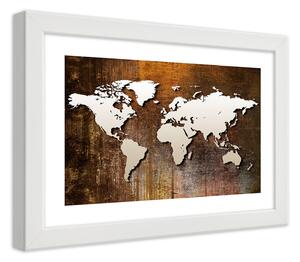 Plagát Mapa sveta na dreve Farba rámu: Prírodná, Rozmery: 100 x 70 cm