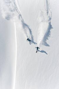 Fotografia Aerial view of two skiers skiing, Creativaimage, (26.7 x 40 cm)
