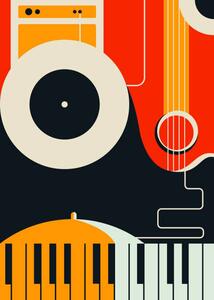 Ilustrácia Poster template with abstract musical instruments., Sergei Krestinin