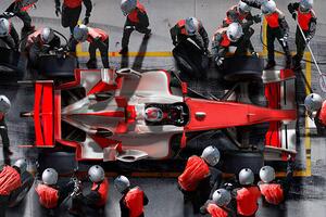 Umelecká fotografie F1 pit crew working on F1 car., Jon Feingersh, (40 x 26.7 cm)