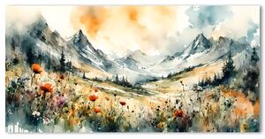Obraz na plátne – kvetinová horská krajina 25x50cm