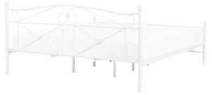 Biela kovová manželská posteľ 160 x 200 cm s rámom a retro čelo