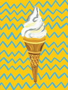 Ilustrácia Ice Cream Yellow Zigzag, Alice Straker, (30 x 40 cm)