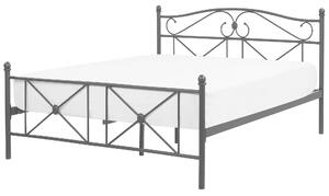 Čierna kovová manželská posteľ 160 x 200 cm s rámom a retro čelo