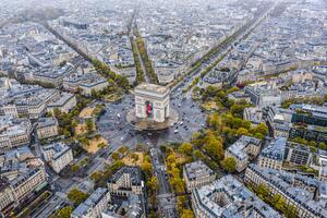 Umelecká fotografie Arc de Triomphe from the sky, Paris, GlobalP, (40 x 26.7 cm)