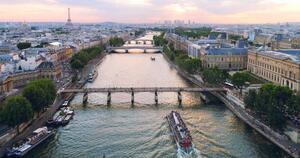 Umelecká fotografie Paris aerial Seine river sunset France, pawel.gaul, (40 x 20 cm)