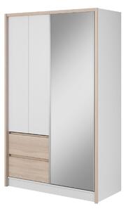 Šatníková skriňa Sara so zrkadlom: biela/dub sonoma 130 cm