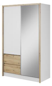 Šatníková skriňa Sara so zrkadlom: biela/dub artisan 130 cm