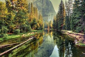 Umelecká fotografie Yosemite Valley Landscape and River, California, zodebala, (40 x 26.7 cm)