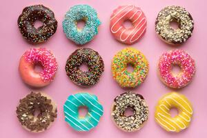 Umelecká fotografie Colorful sweet background. Delicious glazed donuts, Alexandra Fedorova, (40 x 26.7 cm)