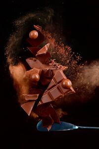 Umelecká fotografie Broken chocolate pieces balancing on a, Dina Belenko Photography, (26.7 x 40 cm)
