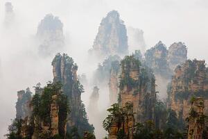 Umelecká fotografie China, Hunan, Zhangjijie, Mount Tianzi in fog, Peter Adams, (40 x 26.7 cm)
