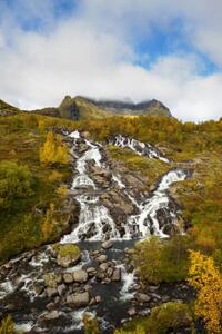 Umelecká fotografie Lofoten waterfall on Moskenesoya, Lofoten, Norway, miroslav_1, (26.7 x 40 cm)