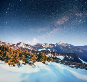 Fotografia starry sky in winter snowy night., standret, (40 x 40 cm)