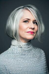 Fotografia Grey haired lady with red lipstick, portrait., Andreas Kuehn, (26.7 x 40 cm)